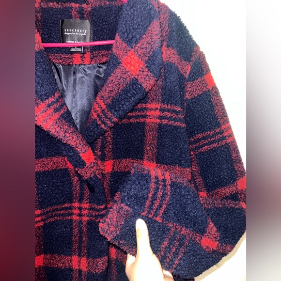 Nwot! Sanctuary Blue Red Plaid Faux Sherpa Fleece Jacket ✨ - Picture 5 of 7